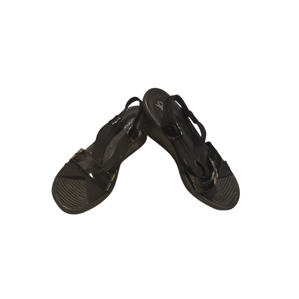 Skechers Black Wedge Sling Back Sandals - Picture 2 of 5